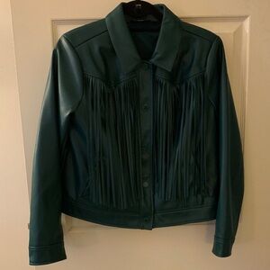 Teal Faux Leather Fringe Jacket